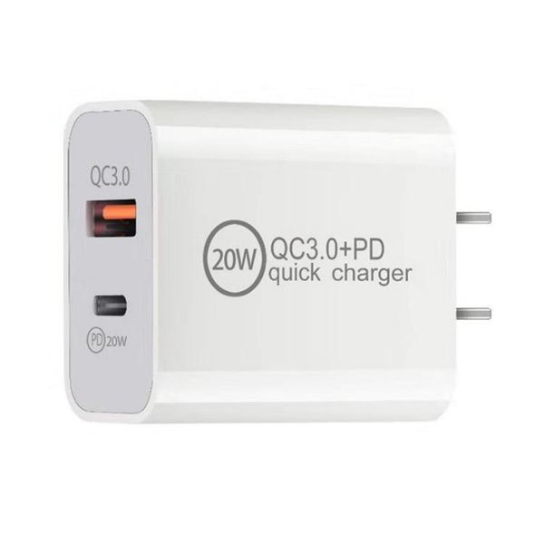 Adaptador de carregador USB PD 20W Carregador de telefone rápido para iPhone 13 12 11 Pro Max X Xs Xr 7 AirPods iPad Huawei Xiaomi LG Samsung Para EUA UE Reino Unido AU