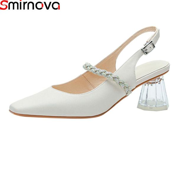 

smirnova 2021 summer arrival women sandals genuine leather party shoes fashion high heels ladies pumps black white dress