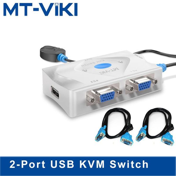 

mt-viki 2 port smart kvm switch input 1 output vga usb key wired remote controller select auto scan with cable mt-201kl computer cables & co