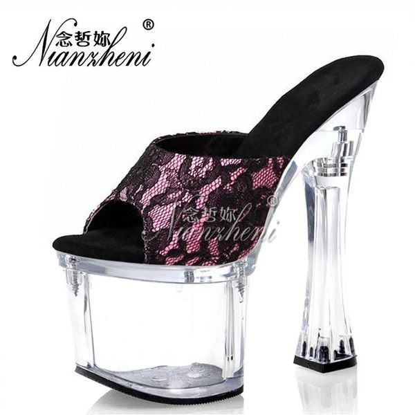 

all match 18cm super high heeled shoes  inches cross dressing clear spool heels lace fetish thick platform models party slippers, Black