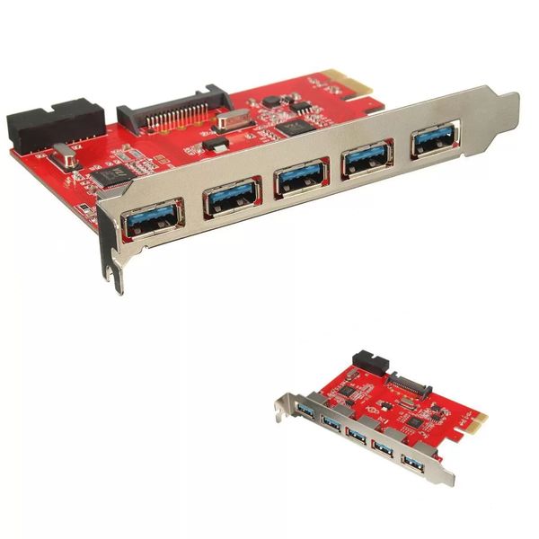 Cartão 5 Portas PCI-E USB 3.0 HUB 20 PIN 15PIN SATA adaptador vermelho US $ 25.37 - 28.85 / peça