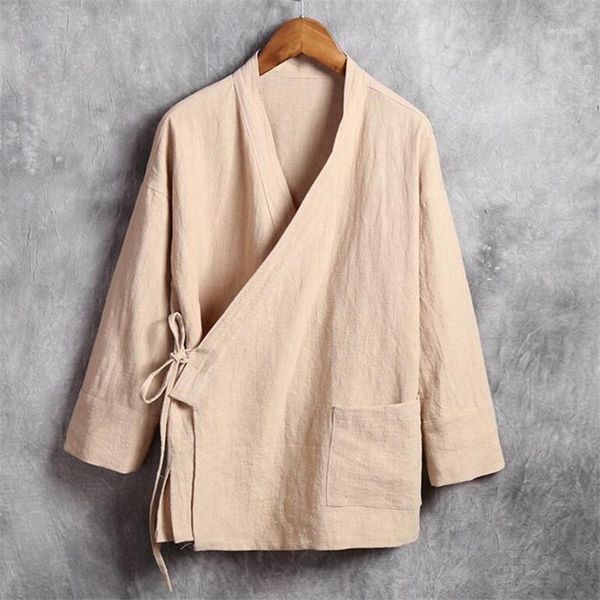 

men's casual shirts 2021 spring summer men`s linen cotton blended shirt v collar breathable comfy traditional chinese style plus size, White;black