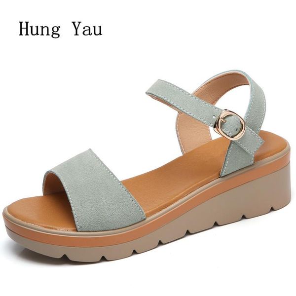 

women sandals 2021 summer genuine leather shoes woman flip flops wedges fashion platform female slides ladies peep toe, Black