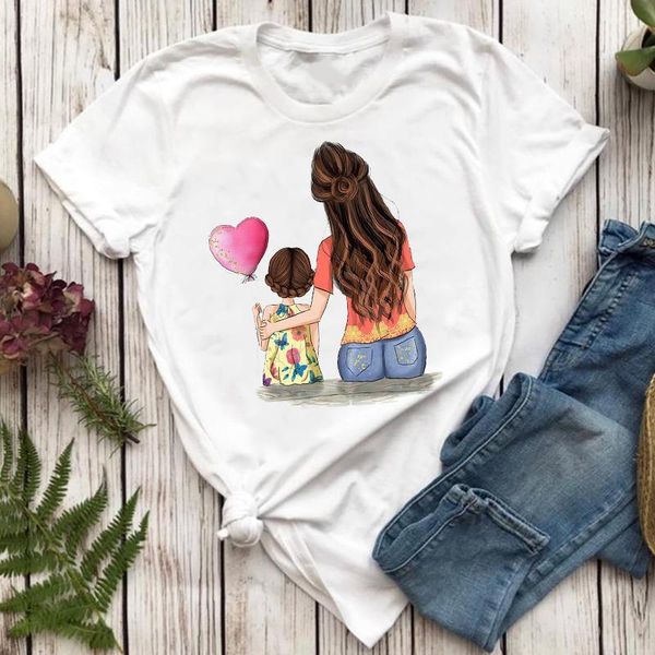 

women's t-shirt women t-shirts love girl daughter fashion style mom mother mama cartoon lady tshirt female ladies print graphic tee, White