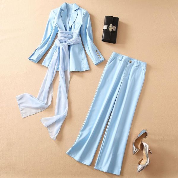 

women runway fashion office 2 piece outfits spring 2021 designer blazer and long pants suits blue ol blazers women's two, White