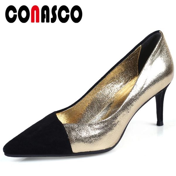 

dress shoes conasco fashion concise euro style spring summer woman kid suede pumps thin high heels mixed colors shallow slip-on, Black