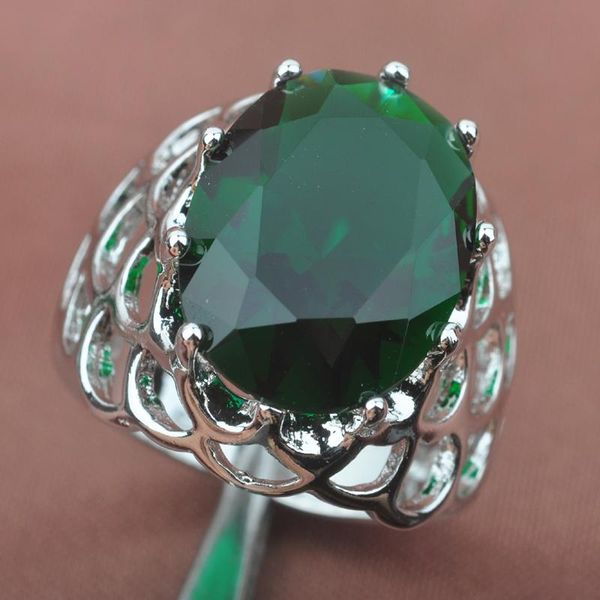 

wedding rings superb green stone stamped silver color for women jewelry size 6 7 8 9 sa008, Slivery;golden