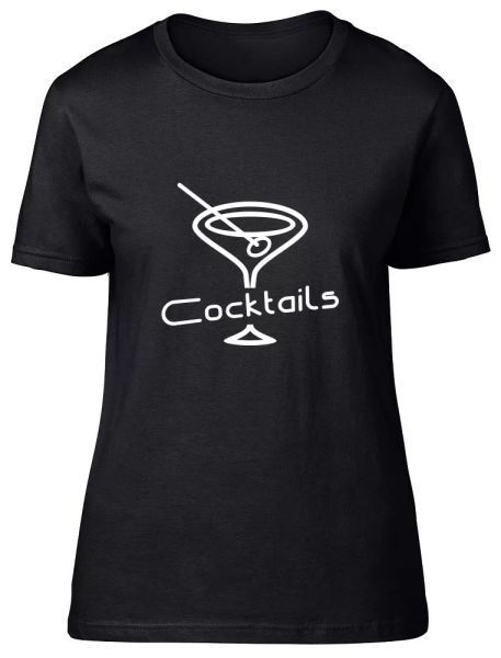 

cocktails womens ladies fitted t-shirt, White;black