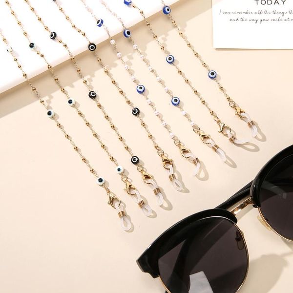 

sunglasses frames evil eyes pearl eyeglasse chain mask holder eyewear bead women necklace anti-lost punk strap lanyard, Silver