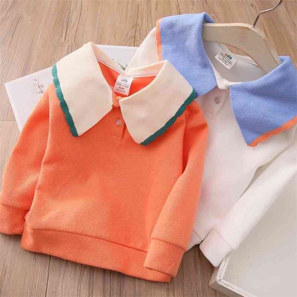 

spring autumn 2 3 4 6 8 10 years knitted solid color patchwork school student turn-down collar sweaters for baby kids girls 210414, Blue