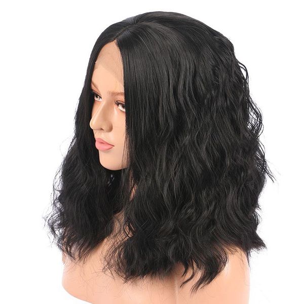 

synthetic wigs 180% density 14inch body wave lace front short bob wig deep natural black hair cosplay for women babyhair