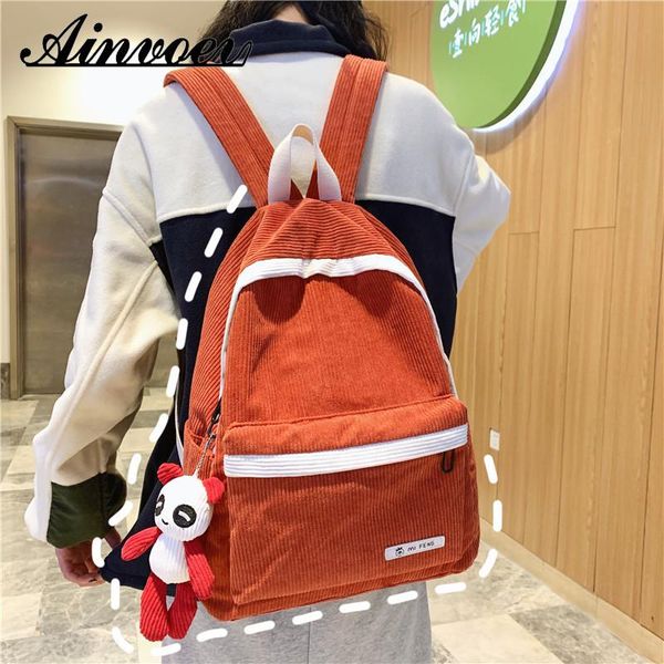 

backpack ainvoev women school bag teenage girl harajuku student stripe corduroy cute kawaii female fashion