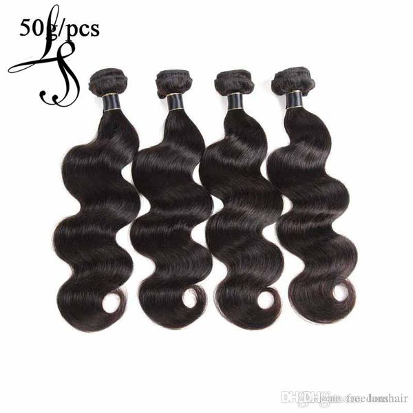 LANS Brazilian Virgin Hair Weaves Weaves Onda Corporal Reta 4/6 Bundles Extensões de Cabelo Humano 50g / Pcs Natural Cabelo Preto