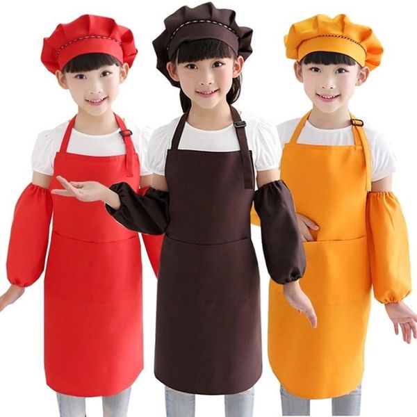 

2021 pure color kids aprons pocket craft cooking baking art painting kids kitchen dining bib children aprons kids aprons 10 colors, Blue