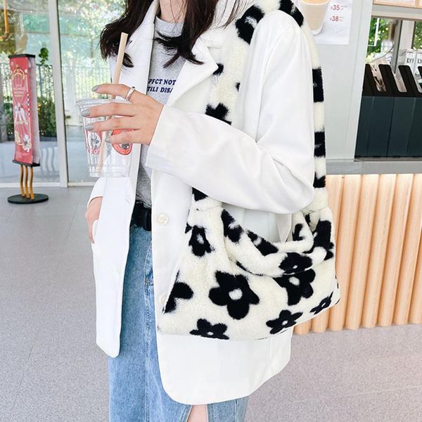 

evening bags exquisite ladies flower love printing shoulder bag straps non-adjustable casual female winter plush handbags