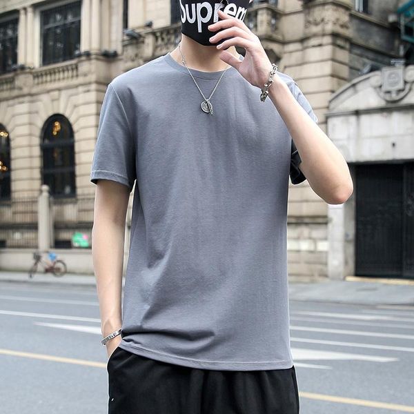 

men's t-shirts 2021 summer solid color mercerized cotton short-sleeved t-shirt simple wild multicolor loose round neck men, White;black
