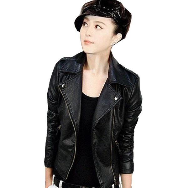 

women's leather & faux short jacket european and american-style autumn winter locomotive, Black