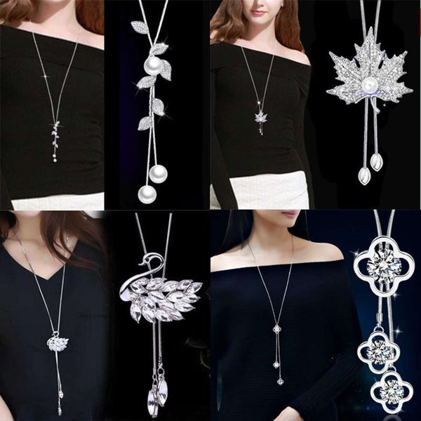 

sweater long versatile autumn and winter women's clothing chain pendant accessories fashion simple jewelry decorative necklace, Black