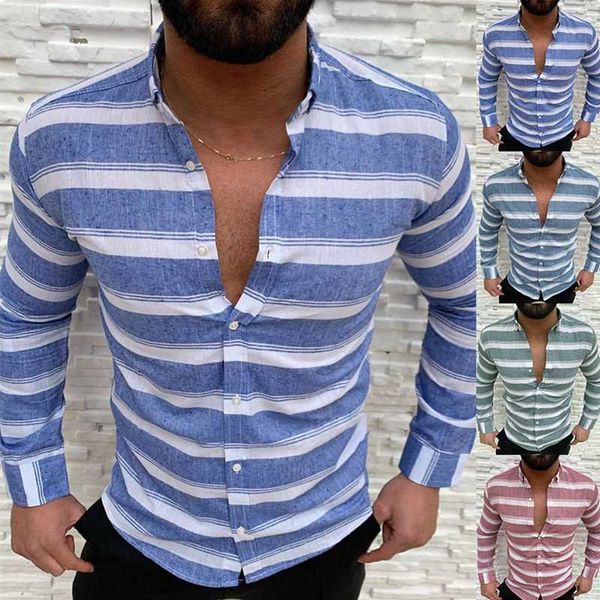 

men's casual shirts lapel button striped long sleeve shirt top, White;black