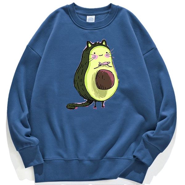 

harajuku cat avocado kawaii print hoodie women japanese streetwear autumn crewneck hoody fashion pullovers clothing women's hoodies & s, Black