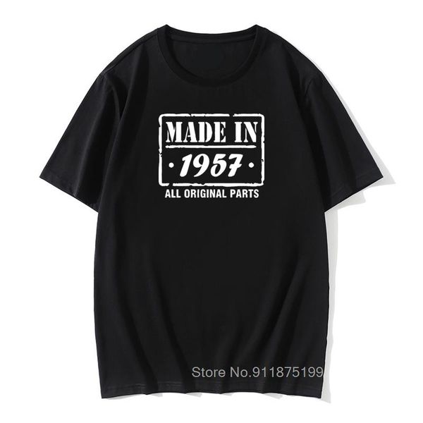 

men's t-shirts made in 1957 all original parts t shirt 64th anniversary gift design cotton retro tshirts male vintage prin father', White;black