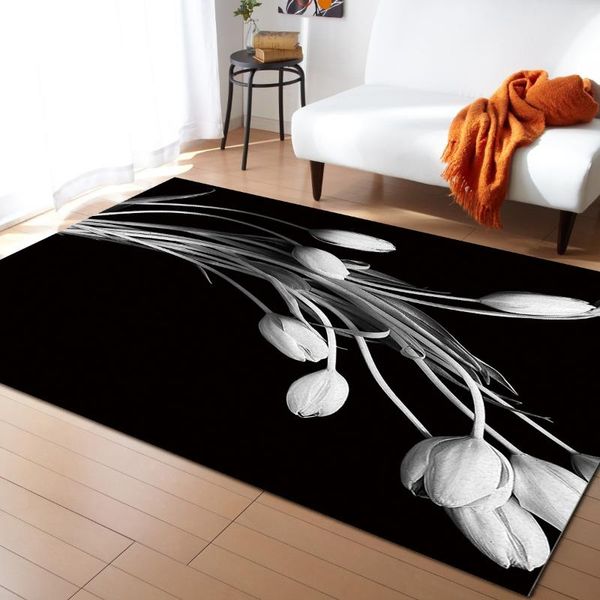

carpets flower white tulip black printed floor mat door mats lounge rug kids carpet living room bedroom modern home decoration