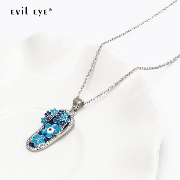 

pendant necklaces evil eye flower blue turkish necklace silver color long chain fashion jewelry for women men be212