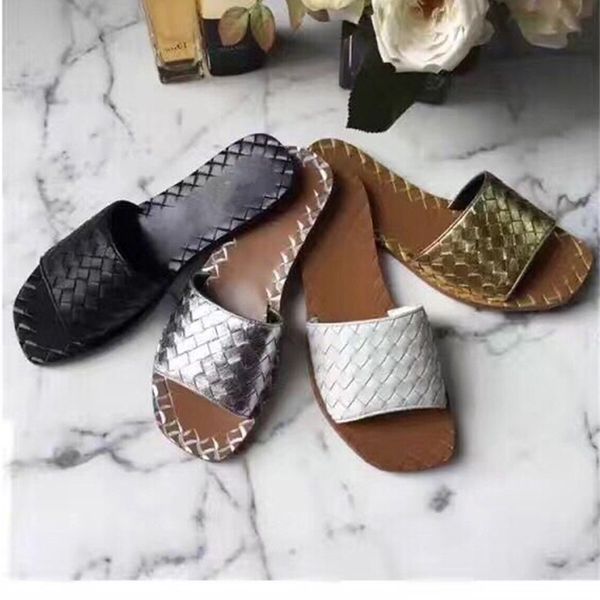 

summer new women's shoes with woven leather flat bottom, Black