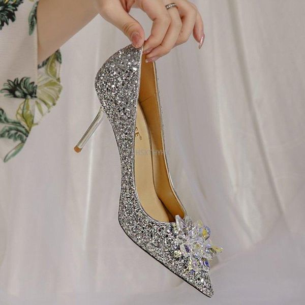 

dress shoes 2021 european wedding female rhinestone crystal stiletto pointed red bridal fashion bridesmaid high heel, Black