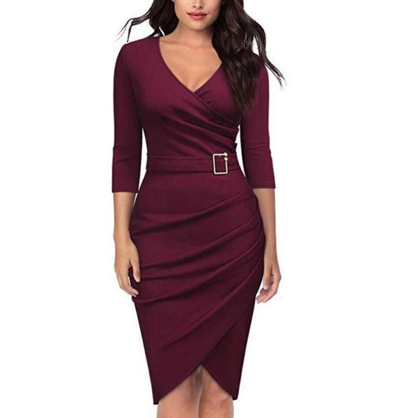 

casual dresses women's vintage v neck cross irregular hem 3/4 sleeve cocktail party dress 2021 women female, Black;gray