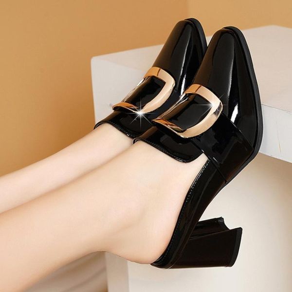 

stylish pointy, chunky muller heels dress shoes, Black