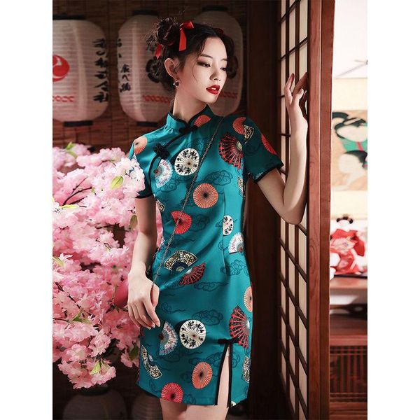 

ethnic clothing summer women qipao retro improved cheongsam short sleeve stand collar buckle casual elegant party a-line dress female young, Red