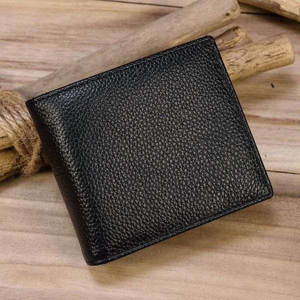 

classic black soft genuine leather men wallet small bifold cowhide short purse for 2 slim card wallets male folds credit, Red;black