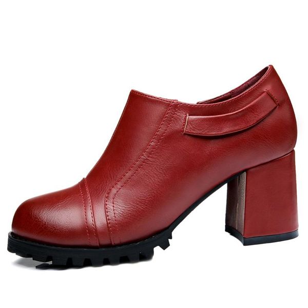 

dress shoes round toe deep-mouth low-shoes, thick heel side zipper women's platform, Black