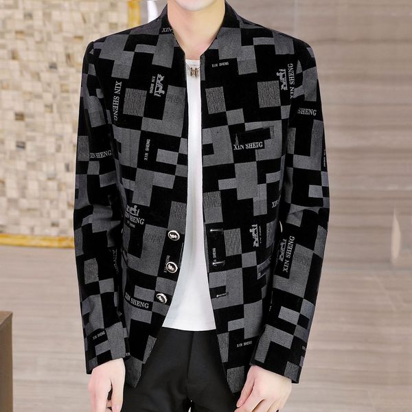 

men's suits & blazers korean men's tuxedo, irregular check suit, jacket, black and blue, White;black