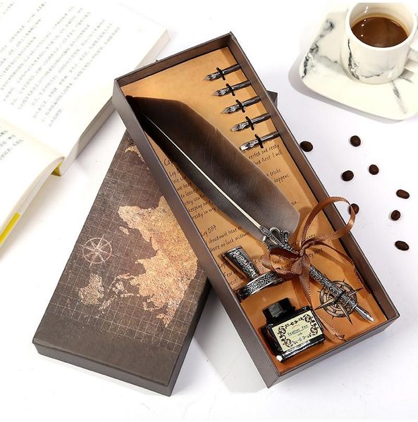 

fountain pens retro feather pen vintage calligraphy writing ink sets creative stationery quill school office supplies