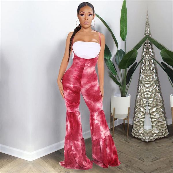 

tie dye bodycon womens romper bandage fall clothing flared backless overalls one peice club outfits, Black;white