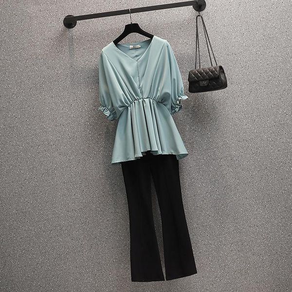 

women's two piece pants women 2021 summer fashion two-piece suits female solid color thin pullover ladies high waist slim flare sets, White