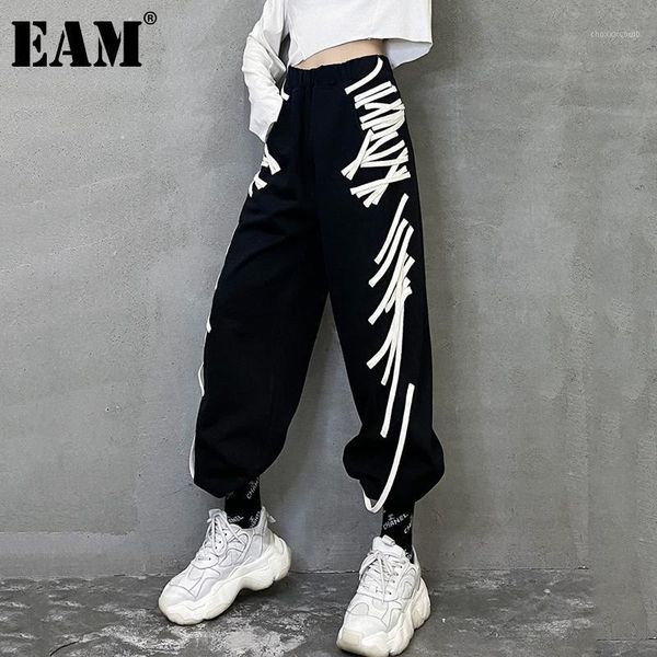 

women's pants & capris [] high elastic waist long wide leg white ribbons trousers loose fit women fashion tide spring autumn 2022 1dd06, Black;white