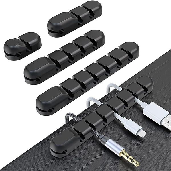 

hooks & rails 5pc usb cable organizer clamp wire winder headphone earphone holder cord silicone clip phone line deskmanagement