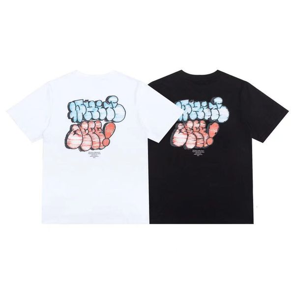 

trendy off cartoon letter ow short sleeve t-shirt loose hip hop, White;black