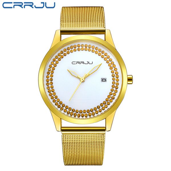 

crrju super slim gold mesh stainless steel watches women brand luxury casual clock woman wrist watch lady relogio feminino 210517, Slivery;brown