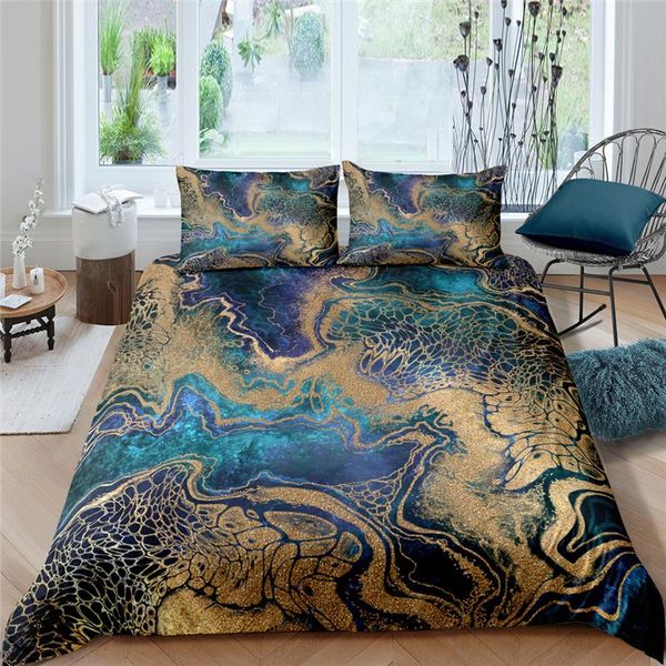 

bedding sets 2/3pcs colorful marble abstract art printed comfortable duvet cover pillowcase home textile  and king size