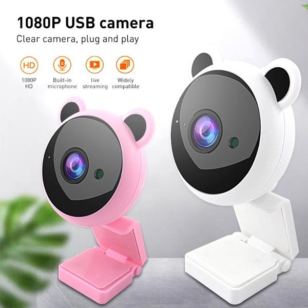 

webcams cute web cam 1080p full hd usb camera with microphone computer webcam for pc lapyoutube video calling pink white