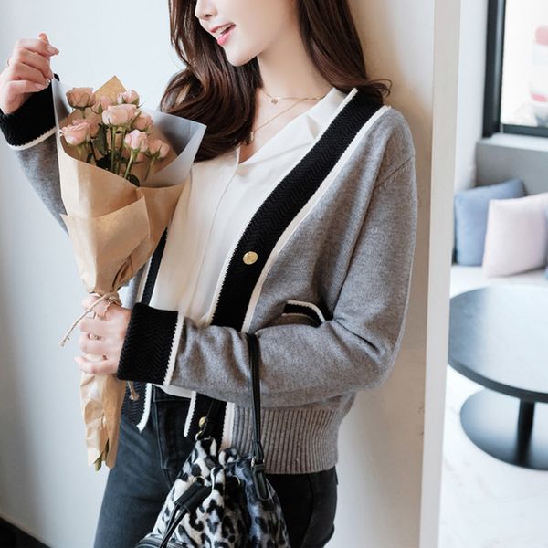 

women's cape autumn winter knitted cardigan sweater v-neck patchwork color cardigans fashionable pocket korean knitwear 25wc, Black