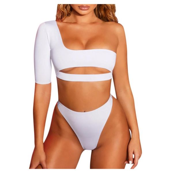 

summer women's swimming suit bikini swimsuit swimwear women push up one shoulder hollow beach bathing 2021 set cycling caps & masks, Black