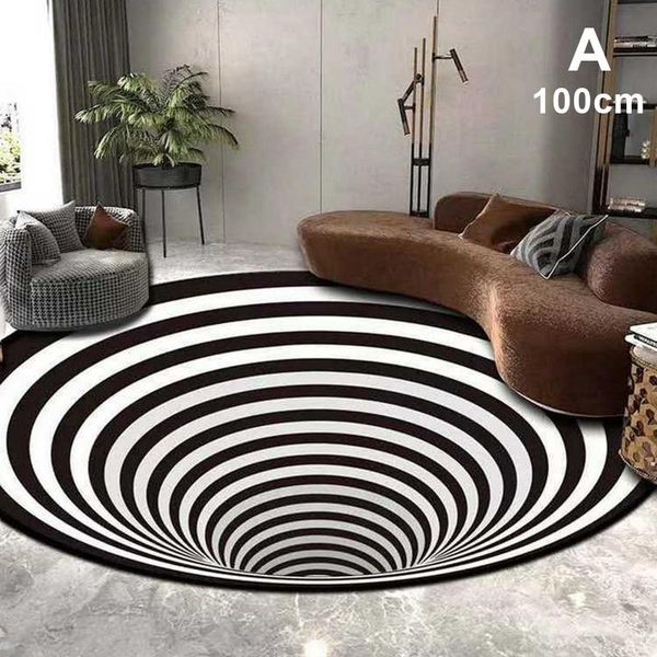 

carpets 2021 3d washable printed round vortex illusion pattern anti-slip carpet door mat household ye-