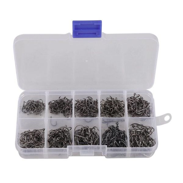 

500pcs carbon steel barbed fish hooks fishing jig with hole mixed size carp hook tackle set