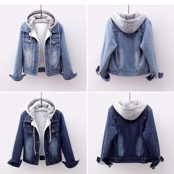 

2021 plus velvet denim jacket female spring and autumn short slim student long-sleeved korean version of elasticity was thin, Black;brown