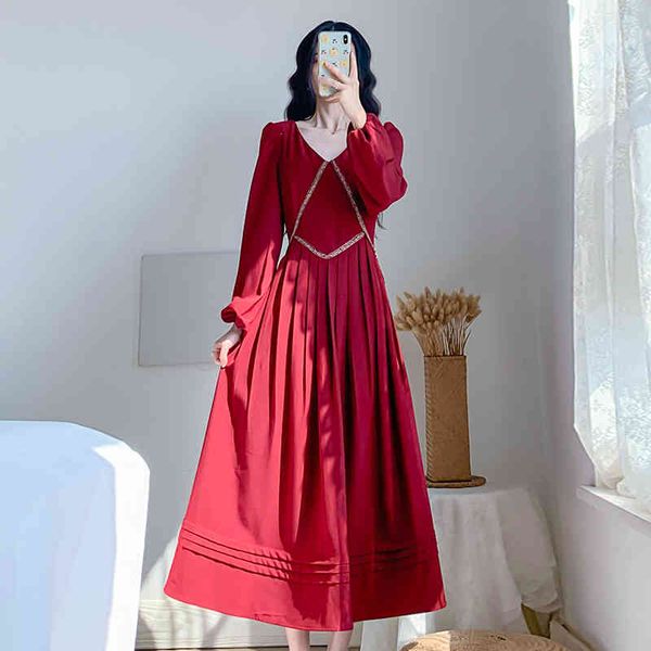 

llzacoosh spring runway design women solid elegant lantern sleeve v neck high waist a line draped long dresses 210514, Black;gray